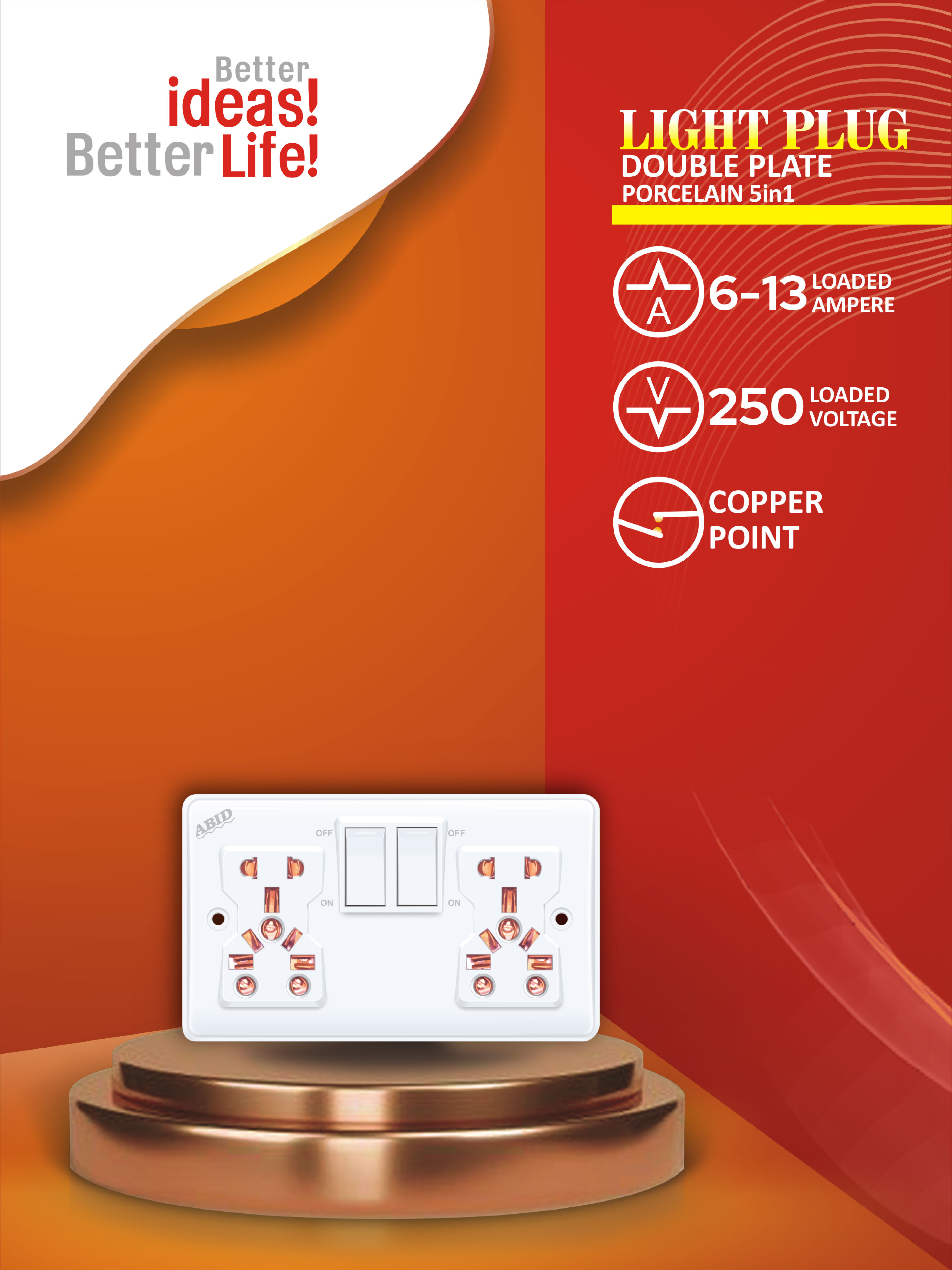 Light Plug Double Plate Porcelain 5in1