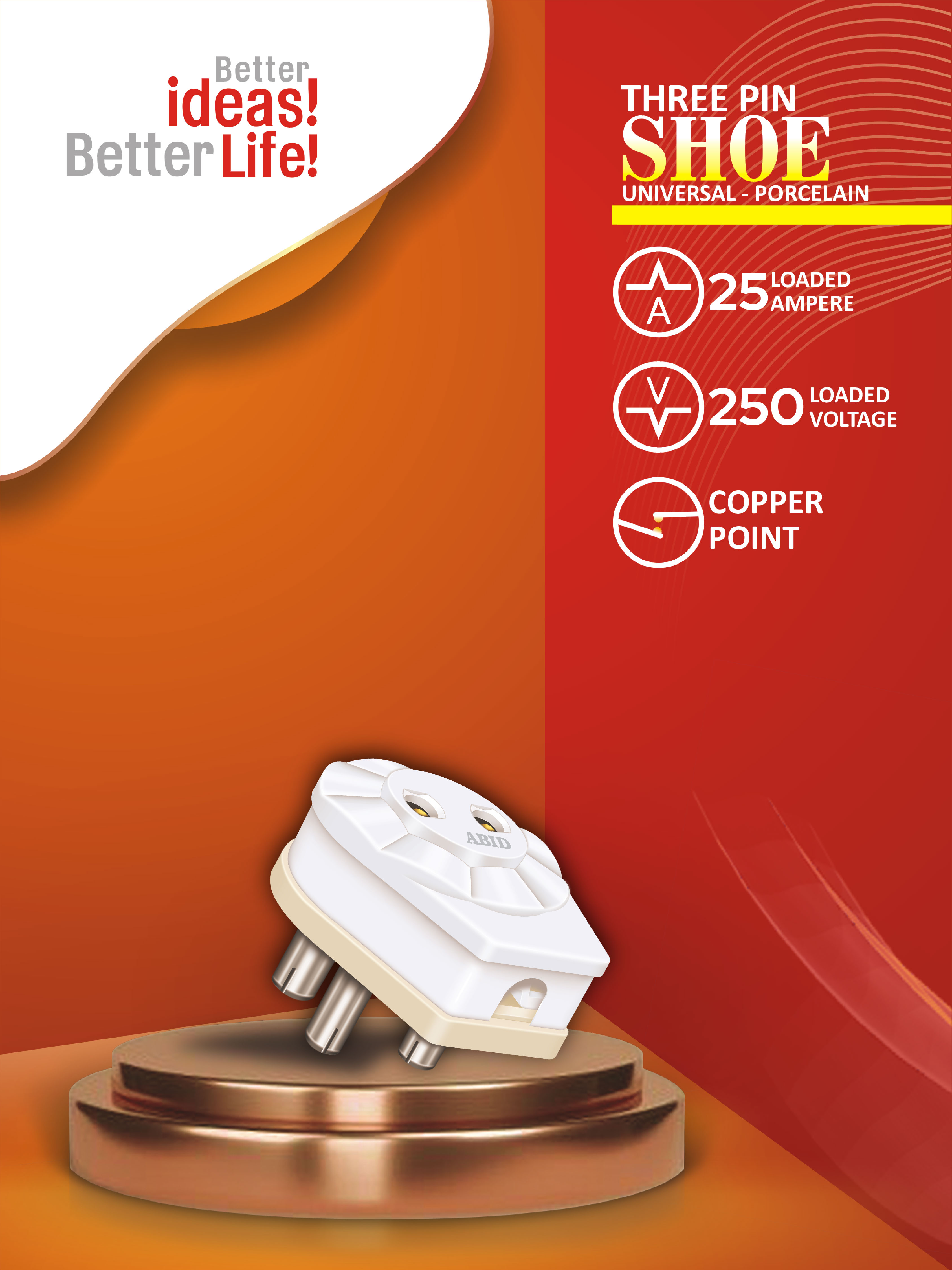 Three Pin Shoe Universal Porcelain 25A