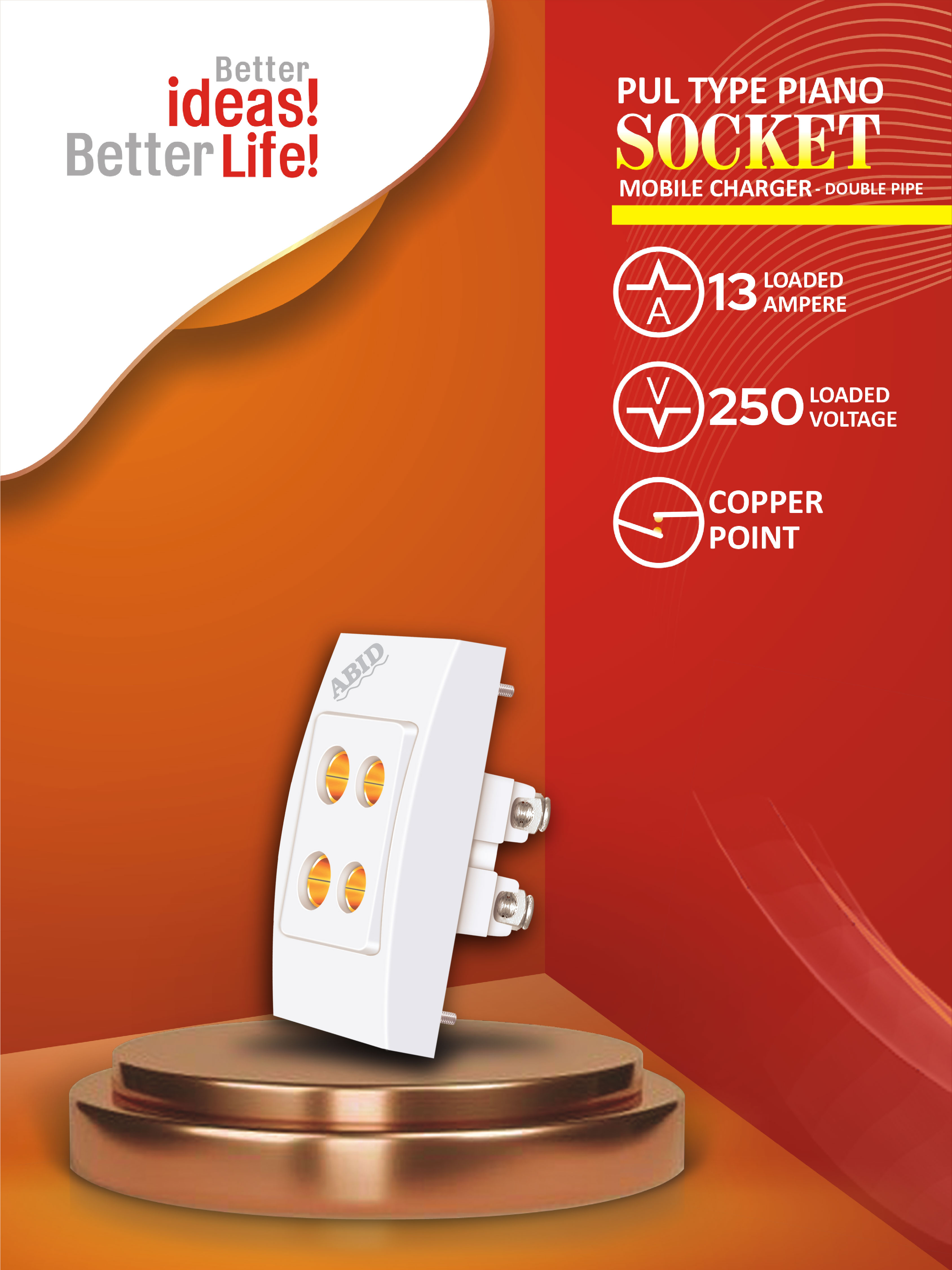 Pull Type Piano Socket Mobile Charging Double Pipe Wali (13A)